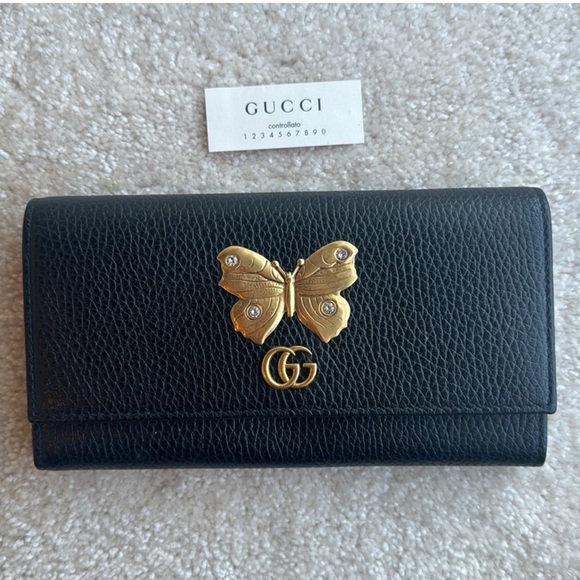 Gucci Black Leather Butterfly Wallet with GG Logo - Picture 1 of 7